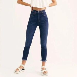 Free People Raw High Rise Jegging Size 26 Deep Indigo Blue Denim Cotton